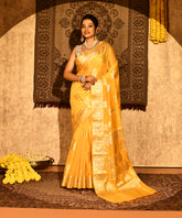 Yellow Soft Chanderi Cotton Benarasi Woven Saree